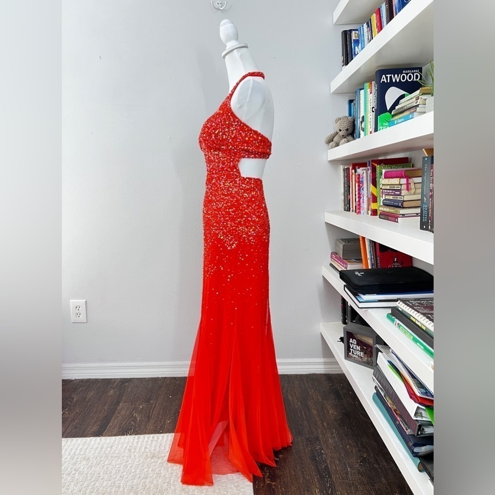 Cache Coral Sequin Sparkle Halter Backless Gown S… - image 7